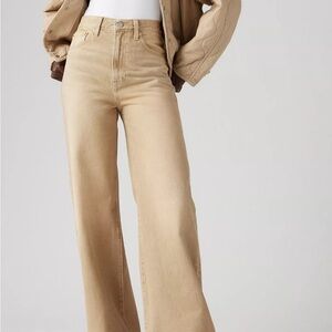 High-Waisted Tan Levi Wide Leg Jeans